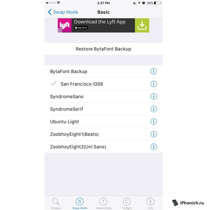 Твик BytaFont 3 - меняет шрифт на iOS 9