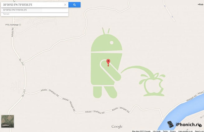 В Картах Google, андроид ссыт на яблоко