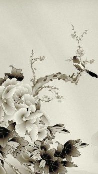 Blossom-Peony-Ink-Painting-iPhone-6-plus-wallpaper-ilikewallpaper_com
