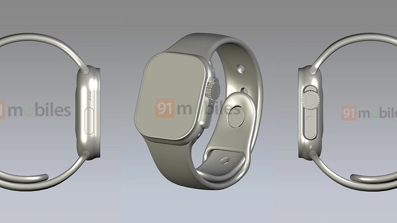 Предполагаемые Apple Watch Pro или Series 8 Pro с 1,9-дюймовым дисплеем и новой кнопкой / © 91Mobiles