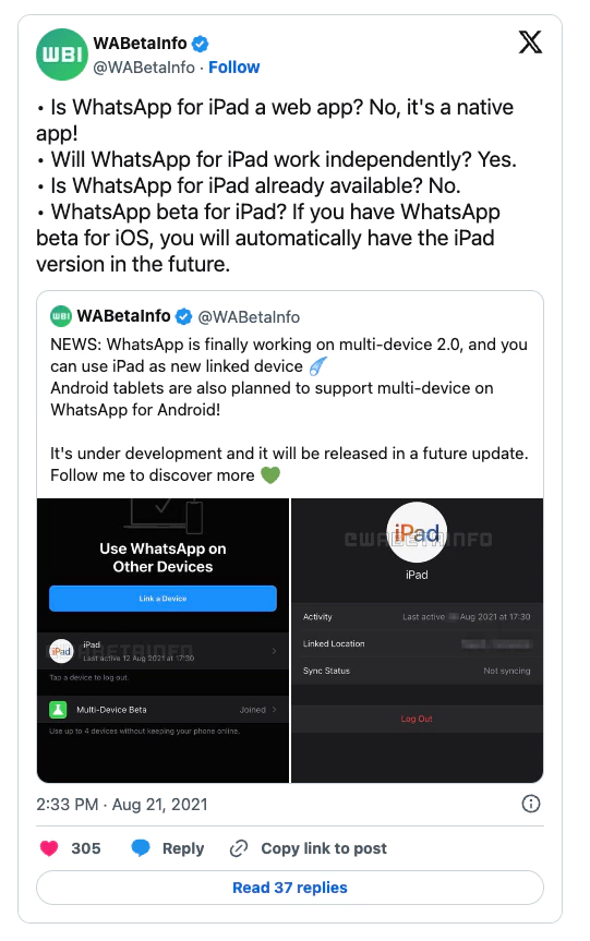 Дата выхода WhatsApp для iPad