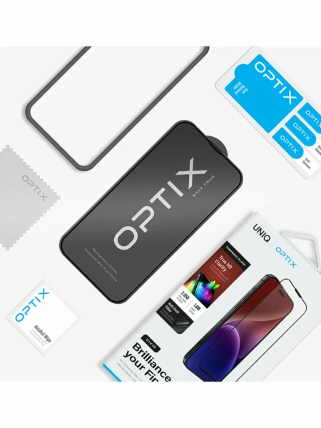 Uniq стекло для iPhone 15 OPTIX Vivid (true colors Anti-dust) Clear/Black (+instal)