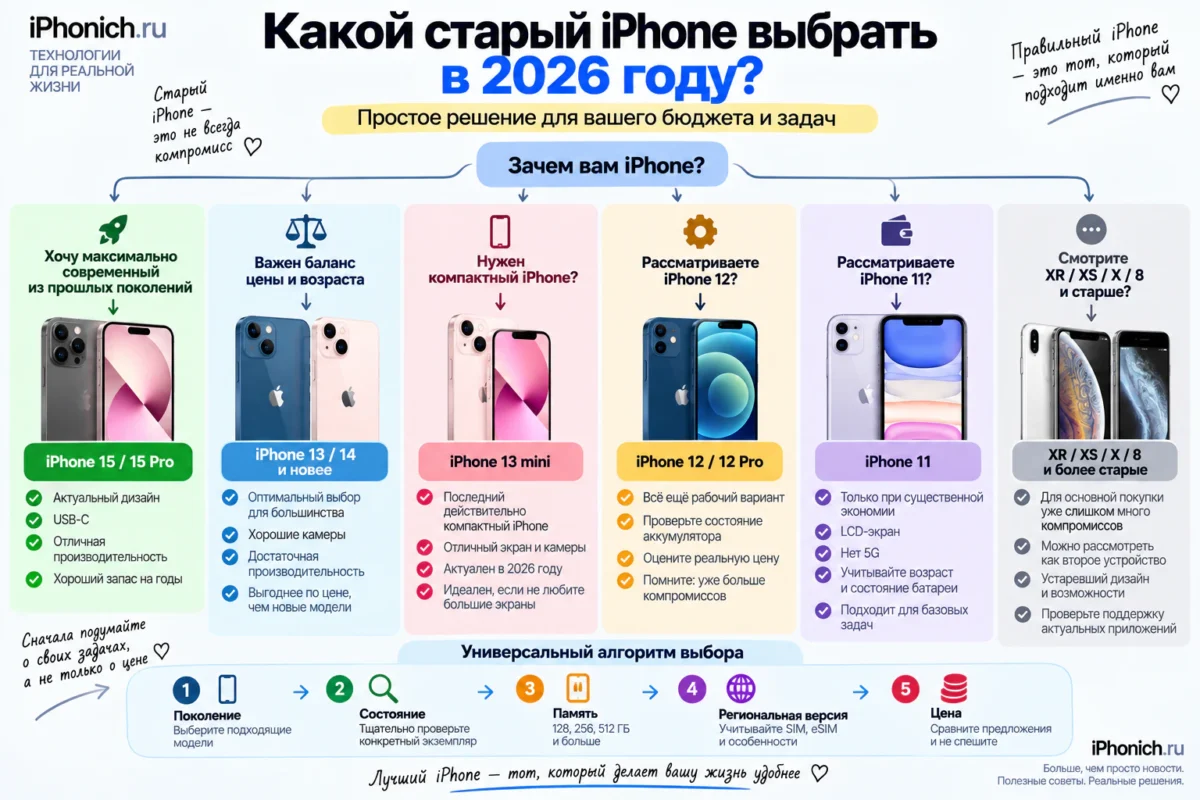 Стоит ли покупать старый iPhone в 2026 году: какие модели ещё актуальны 7 Итог: какой старый iPhone выбрать