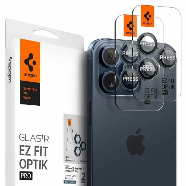 Spigen Optik Pro на камере iPhone 15 Pro. Alt: «Spigen Optik Pro стекло камеры iPhone 15 Pro