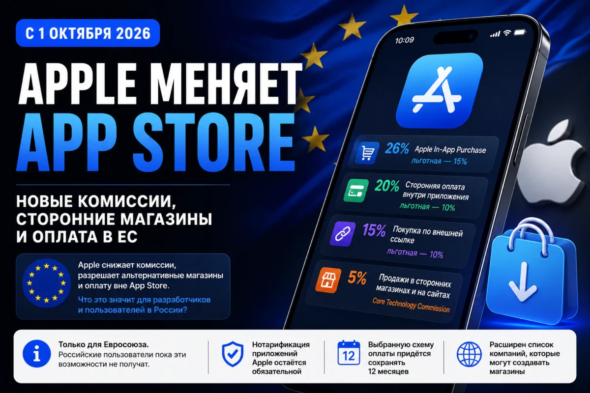 Apple меняет App Store: новые комиссии, сторонние магазины и RuStore на iPhone 1 Apple меняет App Store: новые комиссии, сторонние магазины и RuStore на iPhone