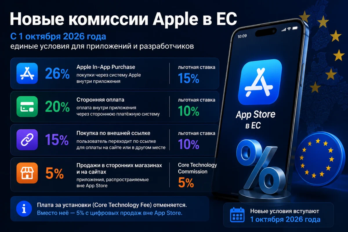 Apple меняет App Store: новые комиссии, сторонние магазины и RuStore на iPhone 2 Новые комиссии Apple в ЕС»