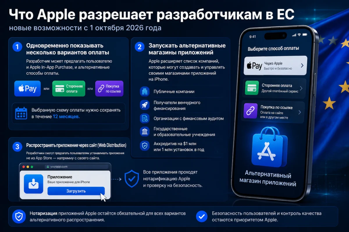 Apple меняет App Store: новые комиссии, сторонние магазины и RuStore на iPhone 3 Что Apple разрешает разработчикам в ЕС