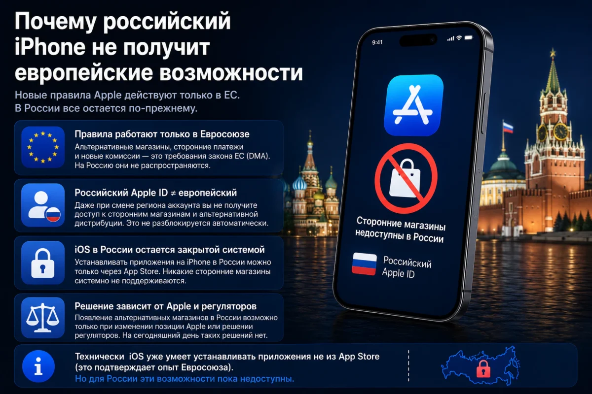 Apple меняет App Store: новые комиссии, сторонние магазины и RuStore на iPhone 4 Почему российский iPhone не получит европейские возможности