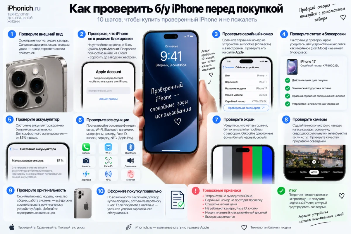 Какой iPhone купить в 2026 году: выбор по бюджету и задачам 7 Что проверить при покупке б/у iPhone